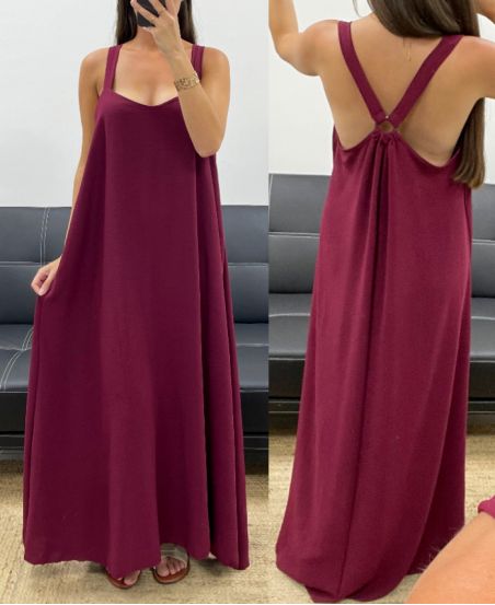 LONG DRESS WITH A BUCKLE BACK PE5194 BURGUNDY