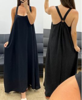 LONG DRESS WITH BUCKLE BACK PE5194 BLACK