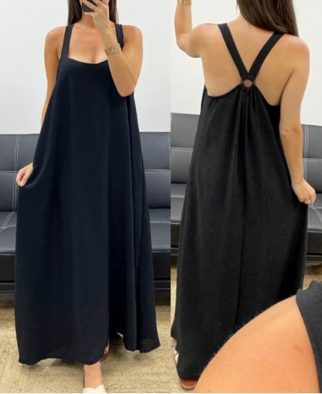 LONG DRESS WITH BUCKLE BACK PE5194 BLACK