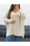 PE0117 BEIGE GROBSTRICKPULLOVER
