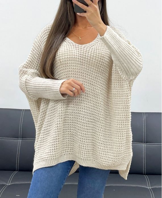 PE0117 PULLOVER BEIGE IN MAGLIA GROSSA
