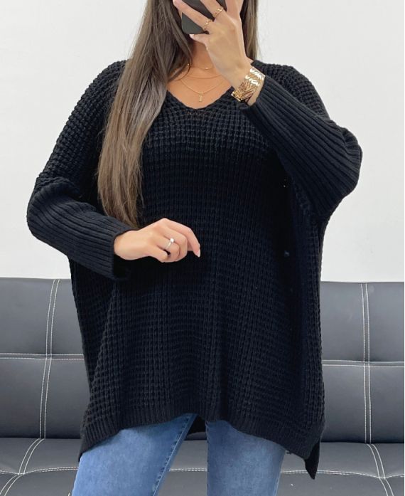 PE0117 PULLOVER IN MAGLIA GROSSA NERO