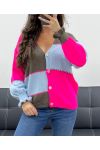 VEELKLEURIG GEBREID VEST AH5162 FUSHIA