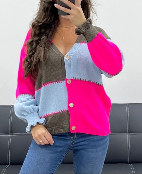 MULTICOLOR KNIT VEST AH5162 FUSHIA