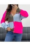 VEELKLEURIG GEBREID VEST AH5162 FUSHIA