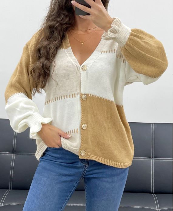 GILET MAILLE MULTICOLOR AH5162 BEIGE