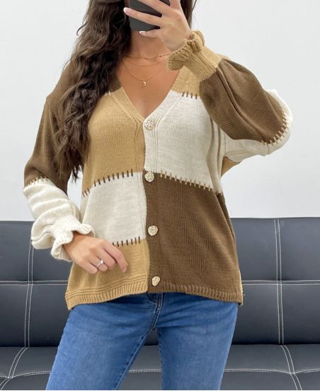 MULTICOLOR KNIT VEST AH5162 CHOCOLATE