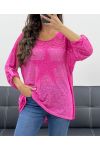T-SHIRT BI-MATERIALE STAR PIZZO PE1696 FUCSIA