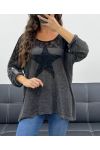 T-SHIRT BIMATERIALE IN PIZZO STAR PE1696 NERA