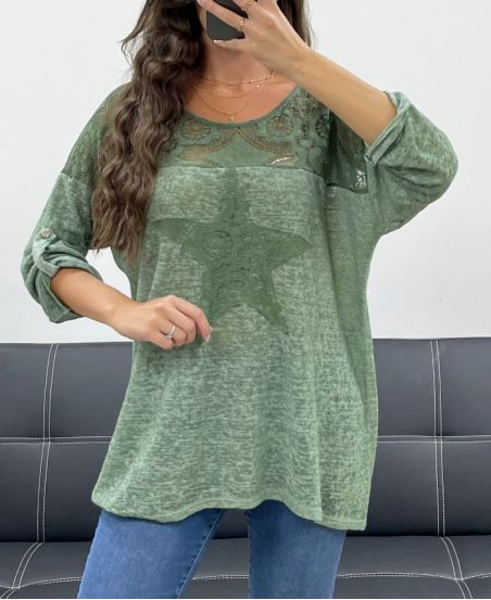 STAR LACE BI-MATERIAL T-SHIRT PE1696 KAKI