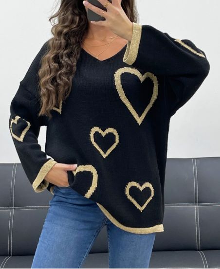 OVERSIZE-PULLOVER HERZEN LUREX PE0343 SCHWARZ