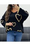 PULLOVER OVERSIZE COEURS LUREX PE0343 NOIR