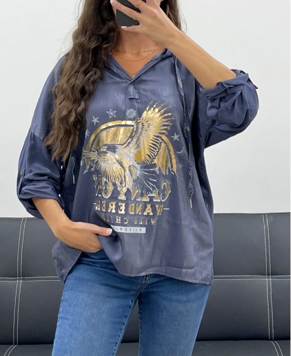 EAGLE HOODIE METALLIC EFFECT PE0707 NAVY