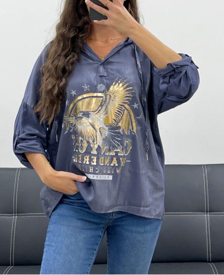 EAGLE HOODIE METALLIC EFFECT PE0707 NAVY