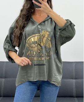 EAGLE HOODIE METALLIC EFFECT PE0707 KHAKI