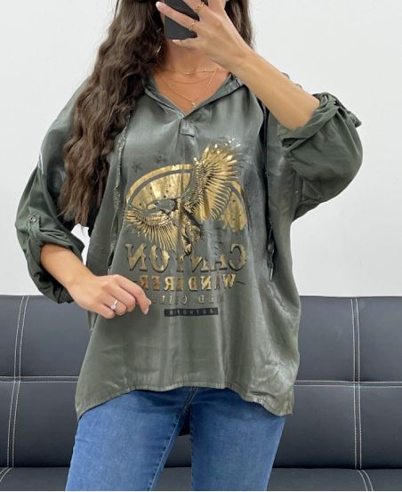 EAGLE HOODIE METALLIC EFFECT PE0707 KHAKI