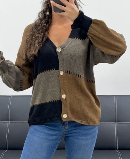 CHIC MULTICOLOR KNIT VEST AH5162 BLACK