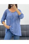 T-SHIRT BIMATERIALE IN PIZZO STELLA PE1696 BLU