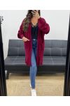 MID-LENGTH KNIT VEST 2 POCKETS PE5133 BURGUNDY