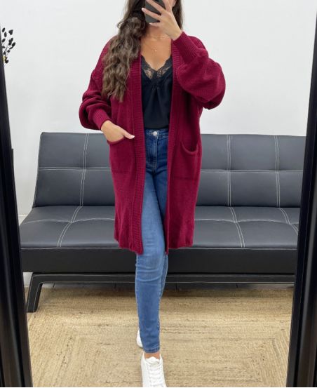 MID-LENGTH KNIT VEST 2 POCKETS PE5133 BURGUNDY