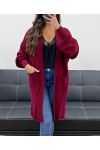 MID-LENGTH KNIT VEST 2 POCKETS PE5133 BURGUNDY