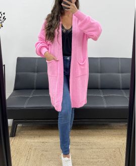 GILET IN MAGLIA DI MEDIA LUNGHEZZA 2 TASCHE PE5133 ROSA