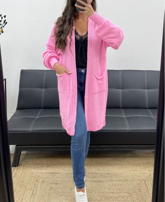 MID-LENGTH KNIT VEST 2 POCKETS PE5133 PINK