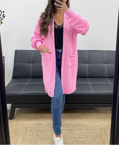 MID-LENGTH KNIT VEST 2 POCKETS PE5133 PINK