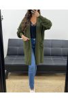 MID-LENGTH KNIT VEST 2 POCKETS PE5133 KHAKI