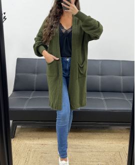 MID-LENGTH KNIT VEST 2 POCKETS PE5133 KHAKI