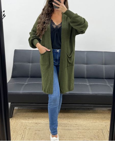 MID-LENGTH KNIT VEST 2 POCKETS PE5133 KHAKI
