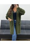 MID-LENGTH KNIT VEST 2 POCKETS PE5133 KHAKI