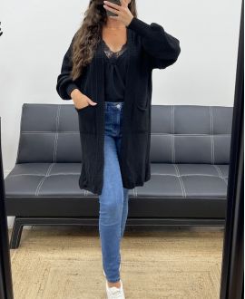 MID-LENGTH KNIT VEST 2 POCKETS PE5133 BLACK