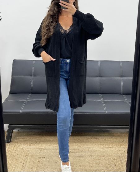 MID-LENGTH KNIT VEST 2 POCKETS PE5133 BLACK