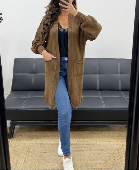 MID-LENGTH KNITTED VEST 2 POCKETS PE5133 CHOCOLATE