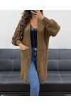 MID-LENGTH KNITTED VEST 2 POCKETS PE5133 CHOCOLATE