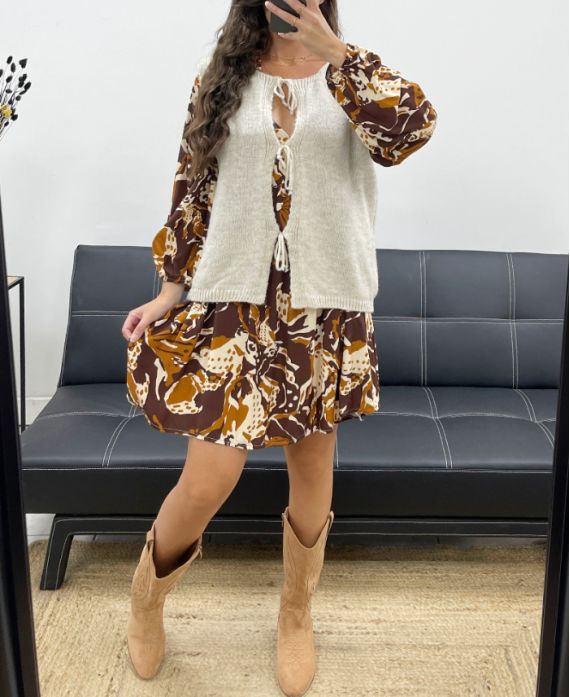 SLEEVELESS WOOL VEST BOWS PE5124 BEIGE