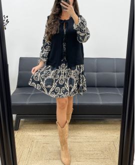 SLEEVELESS WOOL VEST BOWS PE5124 BLACK