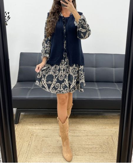 SLEEVELESS WOOL VEST BOWS PE5124 NAVY