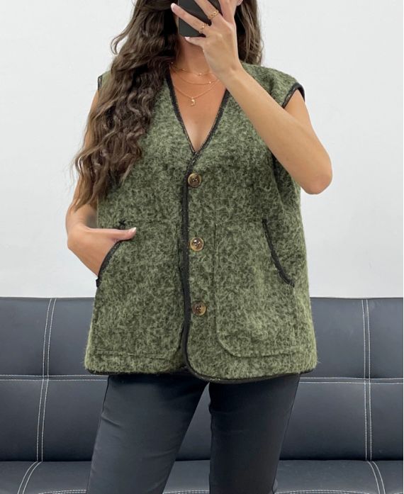 2-POCKET SLEEVELESS JACKET PE5112 KHAKI