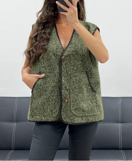 2-POCKET SLEEVELESS JACKET PE5112 KHAKI