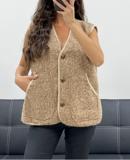 2-POCKET SLEEVELESS JACKET PE5112 CAMEL