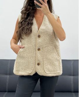 2-POCKET SLEEVELESS JACKET PE5112 BEIGE