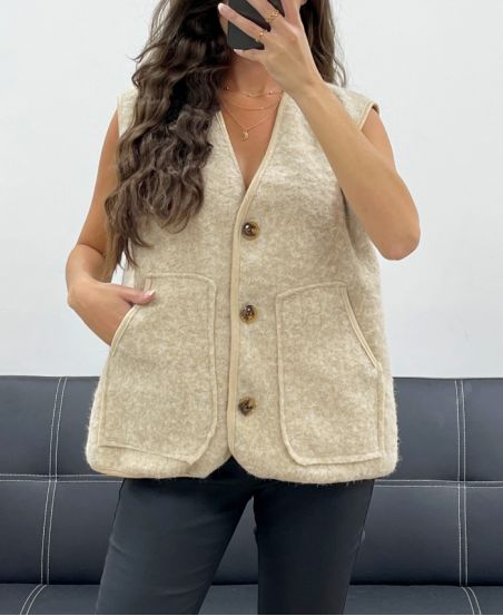2-POCKET SLEEVELESS JACKET PE5112 BEIGE