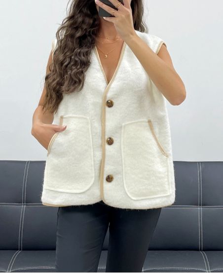 2-POCKET SLEEVELESS JACKET PE5112 WHITE