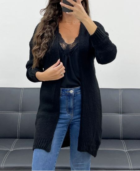 SOFT WOOL MID-LENGTH CARDIGAN PE5121 BLACK
