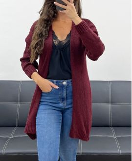 SOFT WOOL MID-LENGTH CARDIGAN PE5121 BURGUNDY