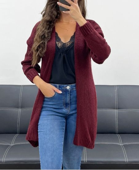 SOFT WOOL MID-LENGTH CARDIGAN PE5121 BURGUNDY