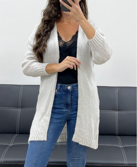 SOFT MID-LENGTH WOOL CARDIGAN PE5121 ECRU