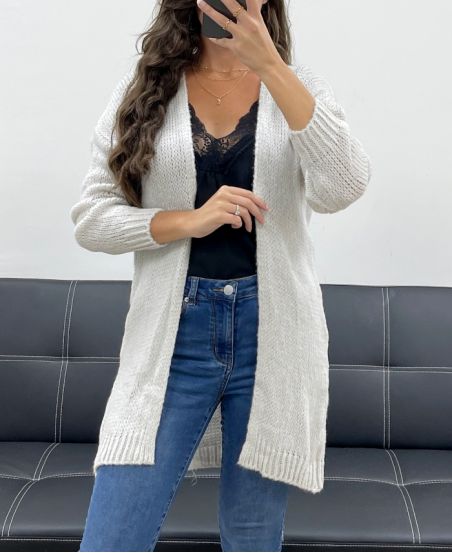 SOFT MID-LENGTH WOOL CARDIGAN PE5121 ECRU